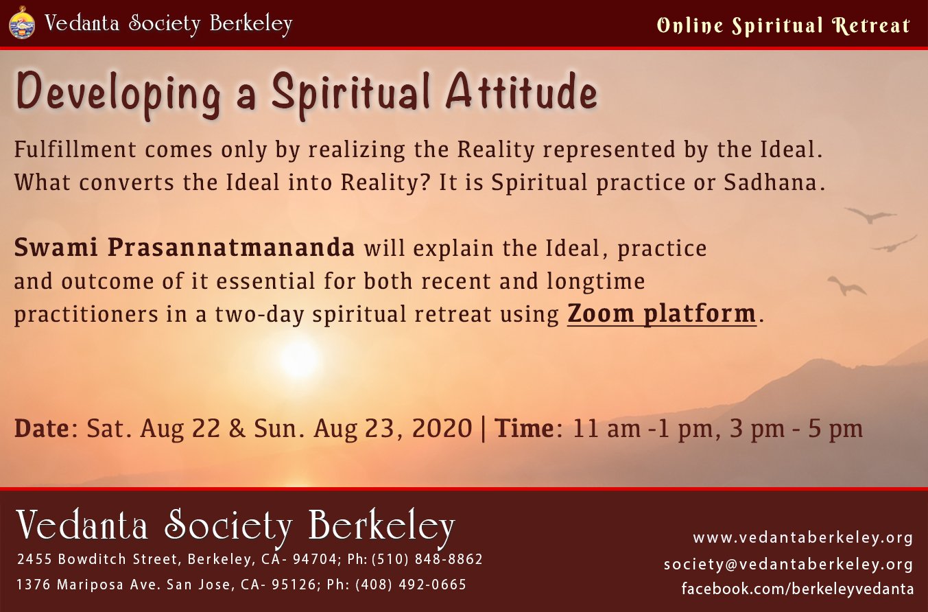 Online Spiritual Retreat – Vedanta Society Berkeley